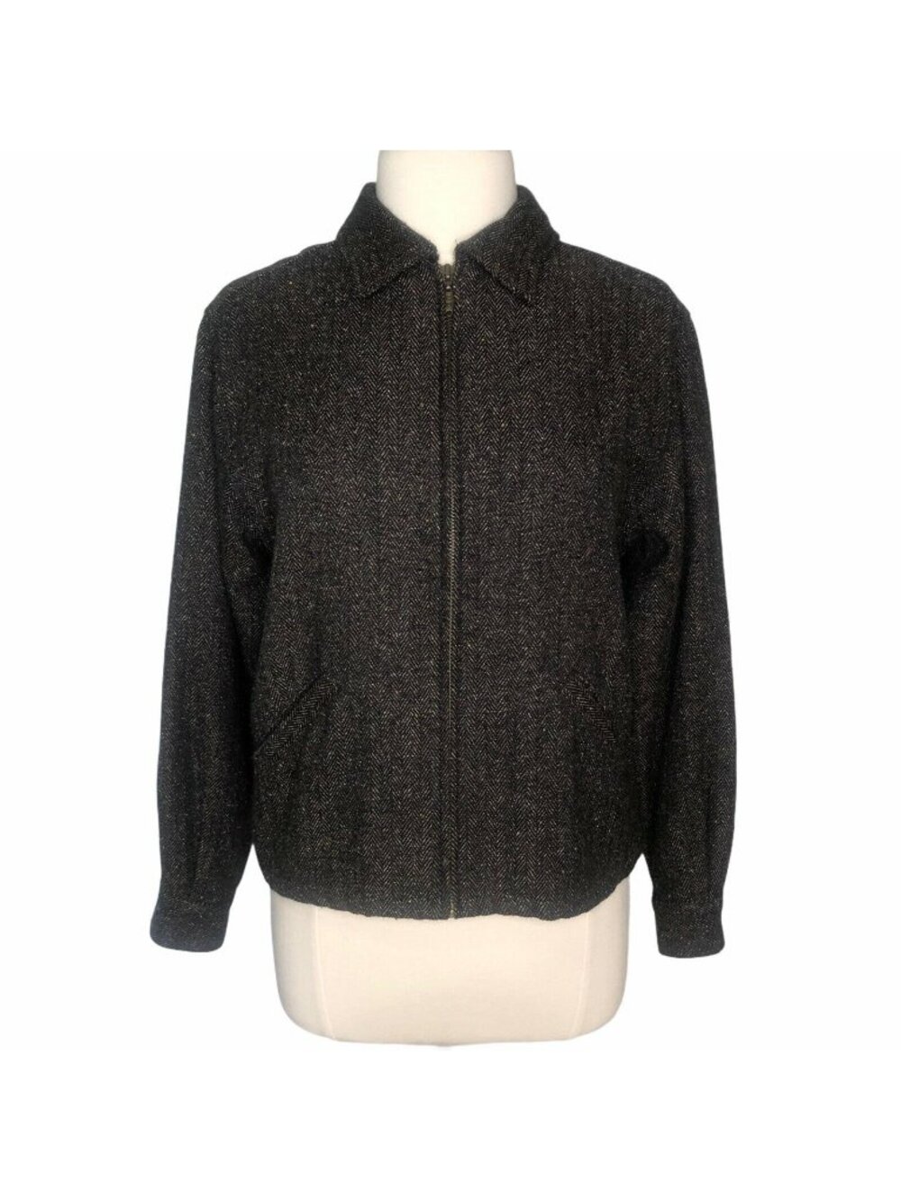 Christopher & Banks Tweed Jacket Blazer Medium Brown Front Zipper